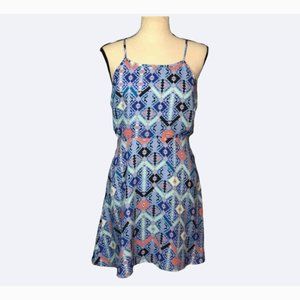 Forever 21 Blue Tribal Crisscross Fit and Flare Mini Dress Medium
